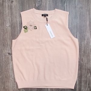 525 America Embroidered Embellished Sleeveless Sweater Vest Size PL NWT